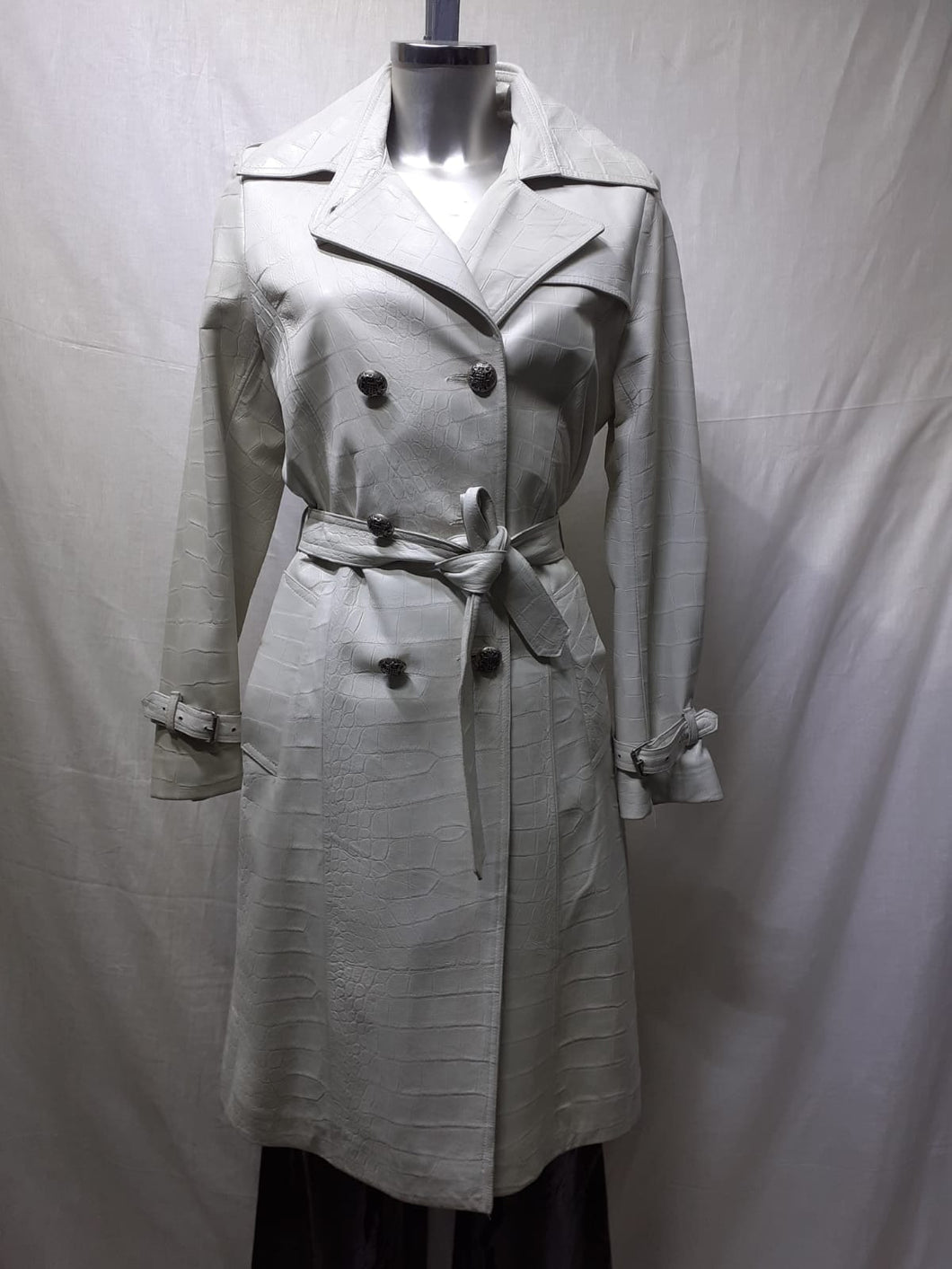 3/4 Trench en agneau beige écru façon croco