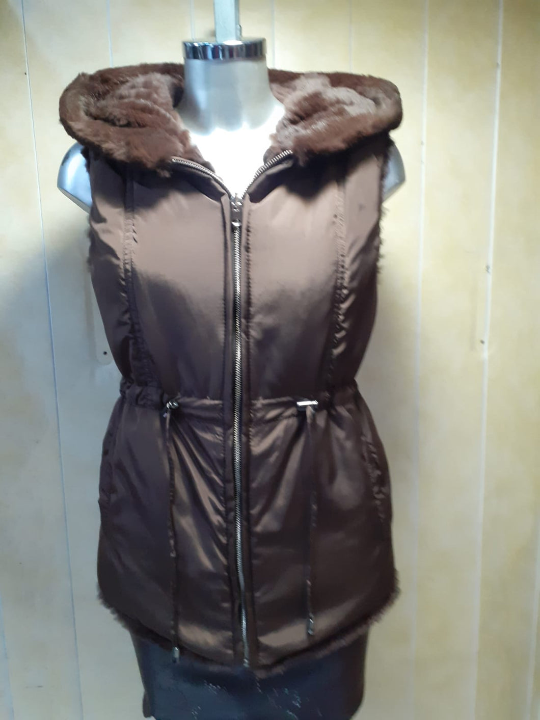 Gilet imper réversible marron lapin Capuche