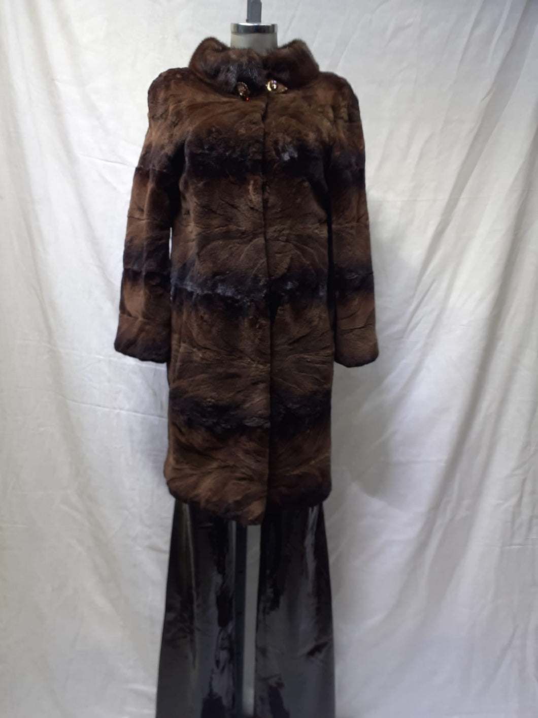 7/8 Veste longue en fourrure vison marron