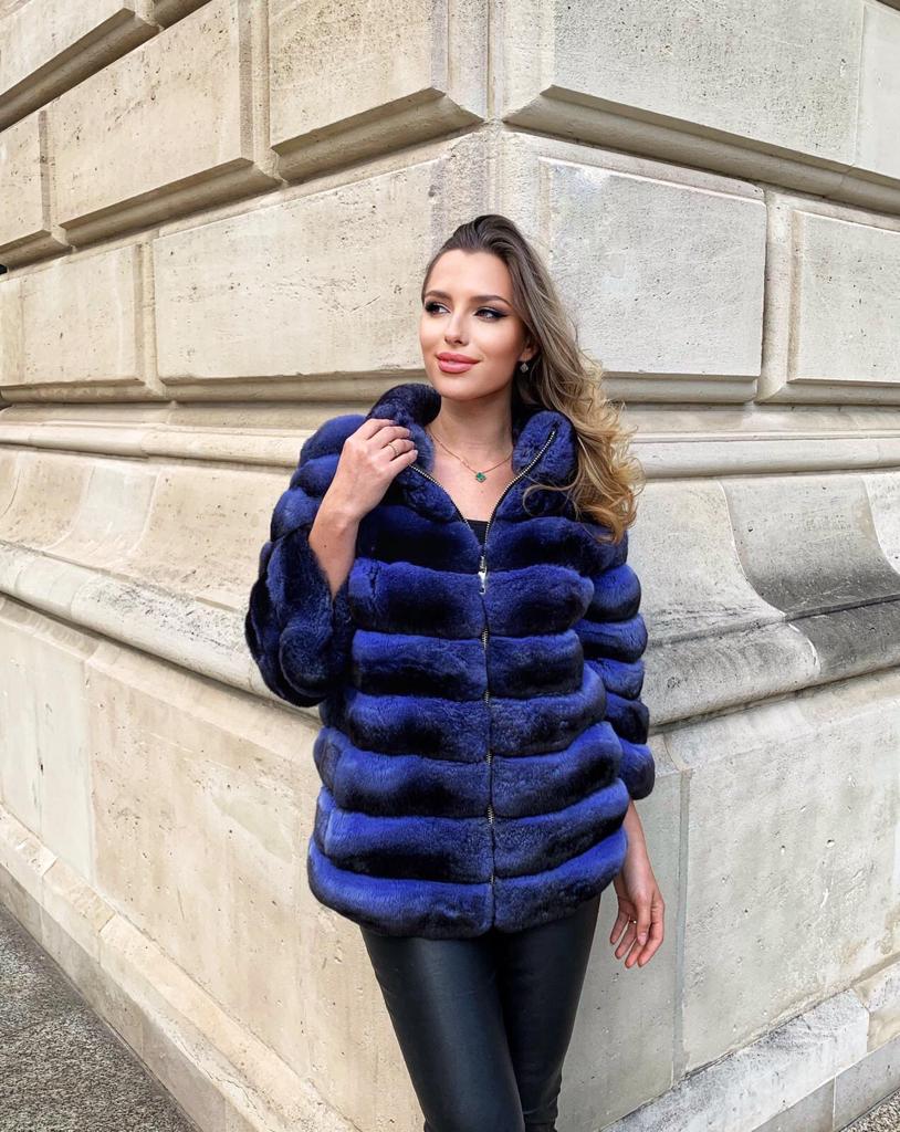 Chaqueta de piel de chinchilla azul