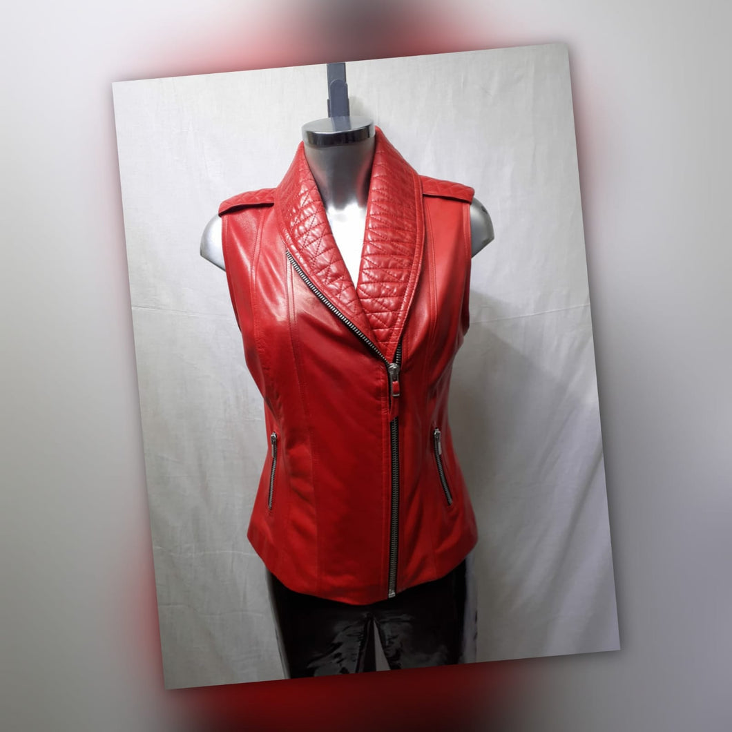 Gilet cuir rouge vif agneau plongé collchal perfecto